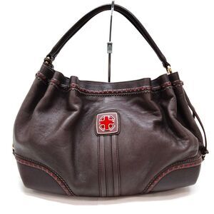 Authentic Vintage Bally Brown Leather Cinch Swiss Red Cross Hobo Bag Ex+